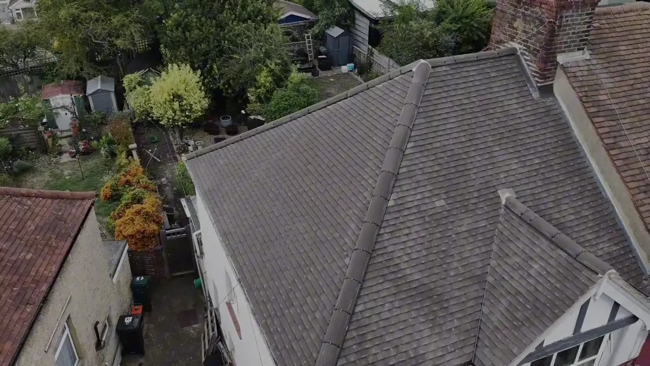 A finished re-roof seen from above