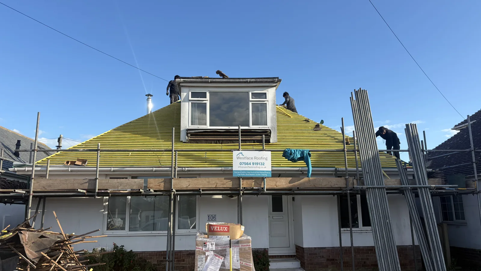Bungalow roof replacement in progress